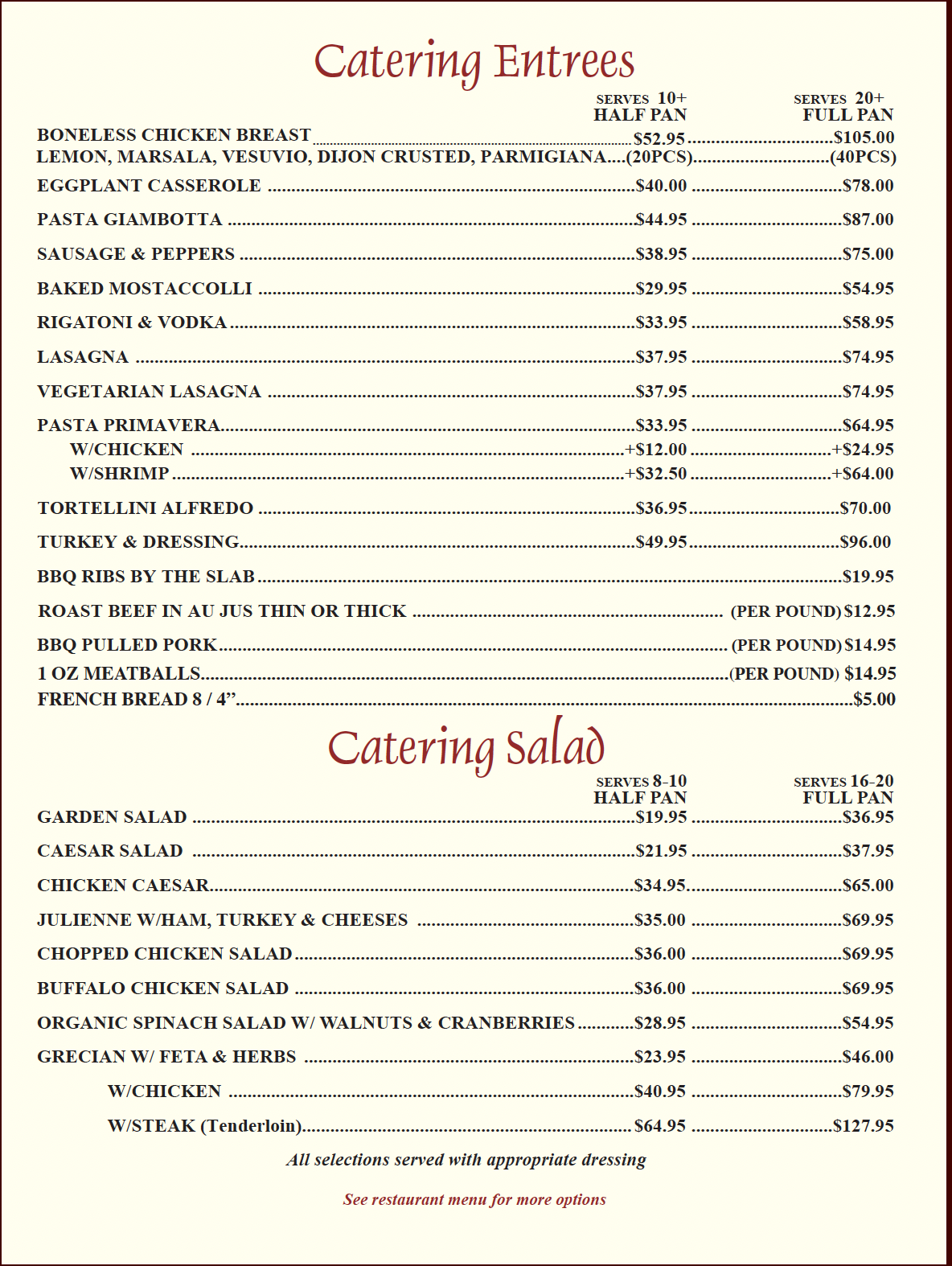 Great Escape Catering Menu